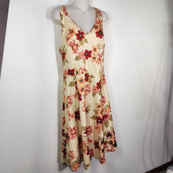 Ann Taylor LOFT Womens Dress Size 12 Fit and Flare Cotton Floral Halter V Neck - Picture 4 of 10